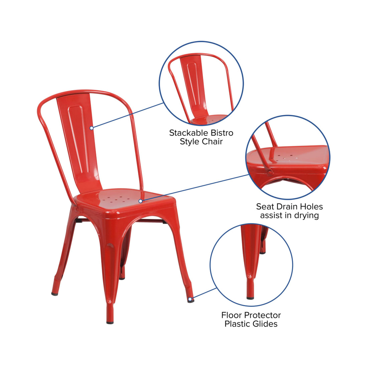 4 Pack Red Metal Indoor-Outdoor Stackable Chair