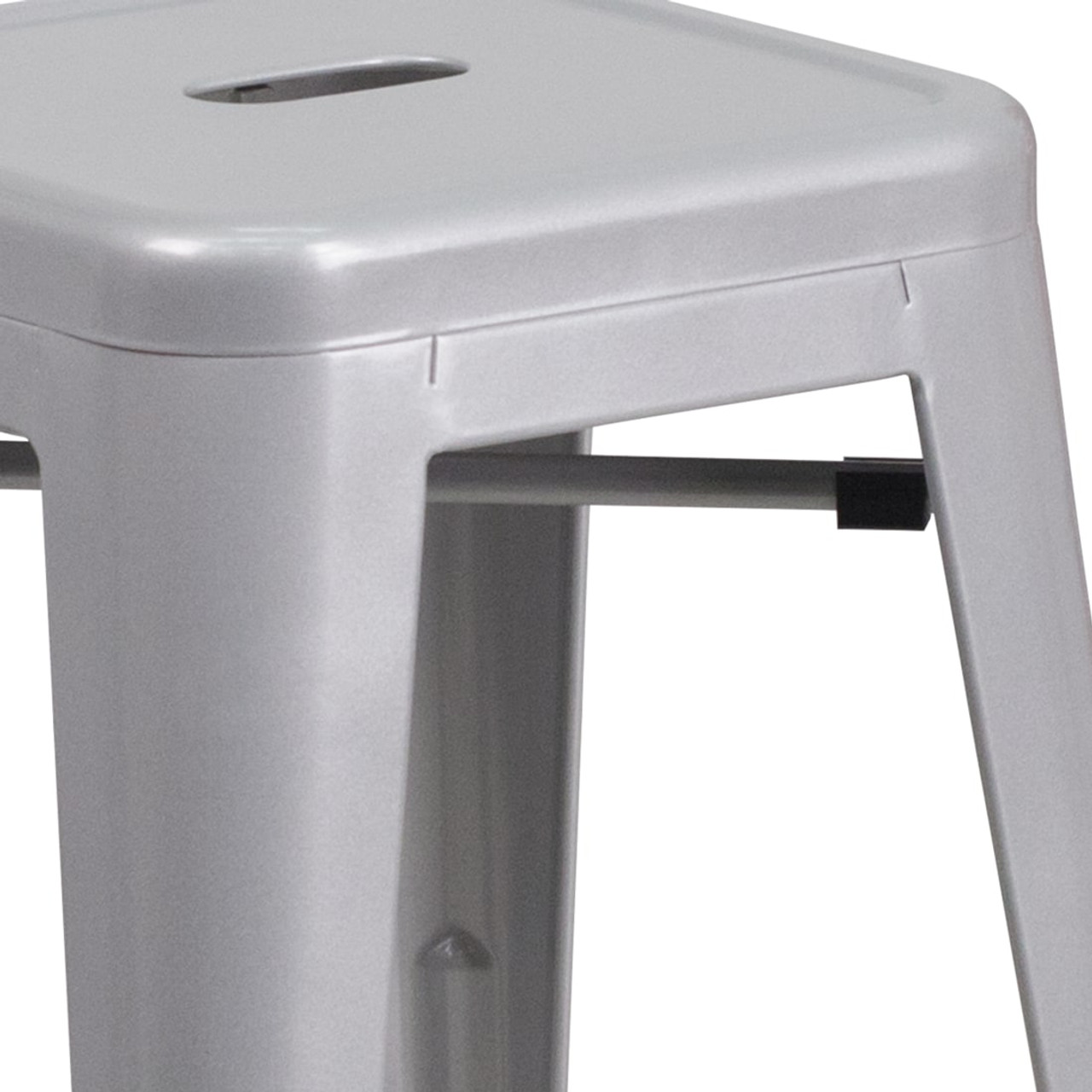 4 Pack 24” High Backless Silver Metal Indoor-Outdoor Counter Height Stool with Square Seat