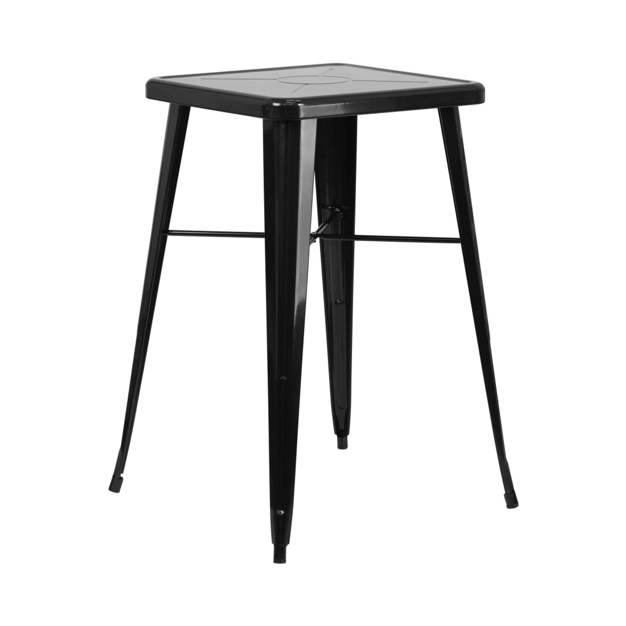 23.75” Square Black Metal Indoor-Outdoor Bar Table Set with 2 Square Seat Backless Stools