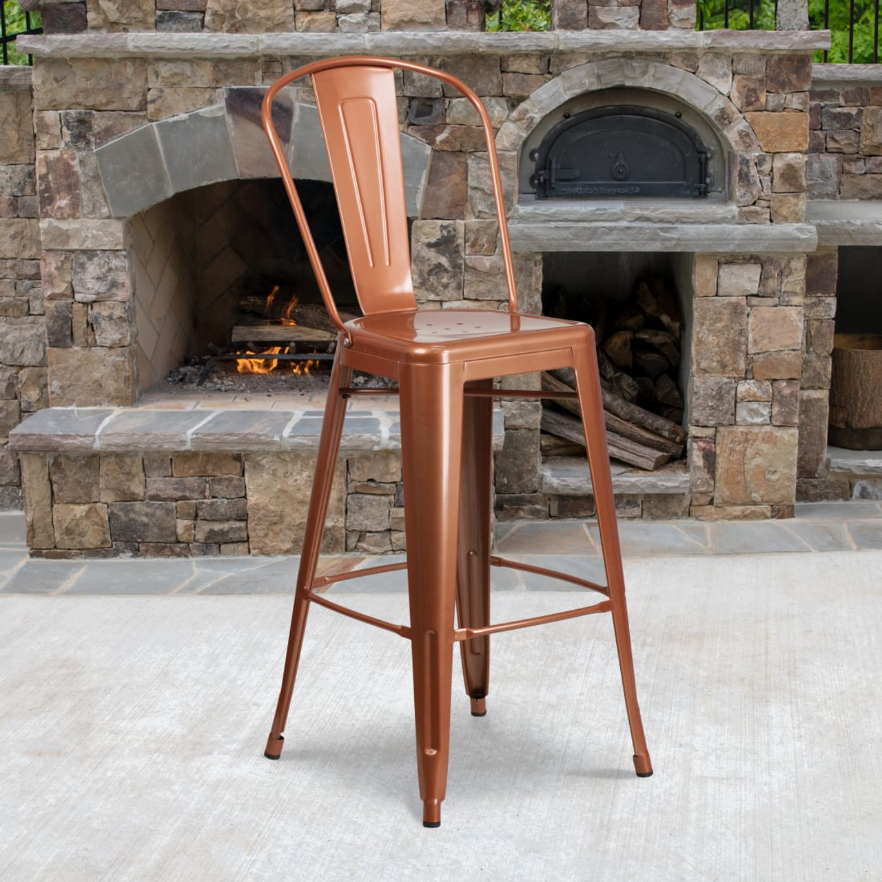 4 Pack 30” High Copper Metal Indoor-Outdoor Barstool with Back