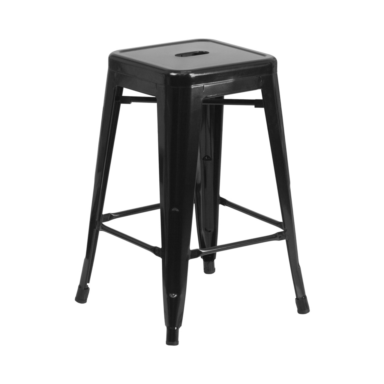 4 Pack 24” High Backless Black Metal Indoor-Outdoor Counter Height Stool with Square Seat