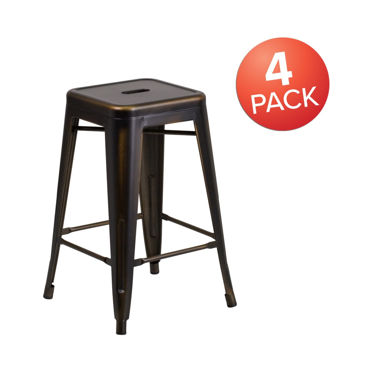 4 Pack 24” High Backless Distressed Copper Metal Indoor-Outdoor Counter Height Stool