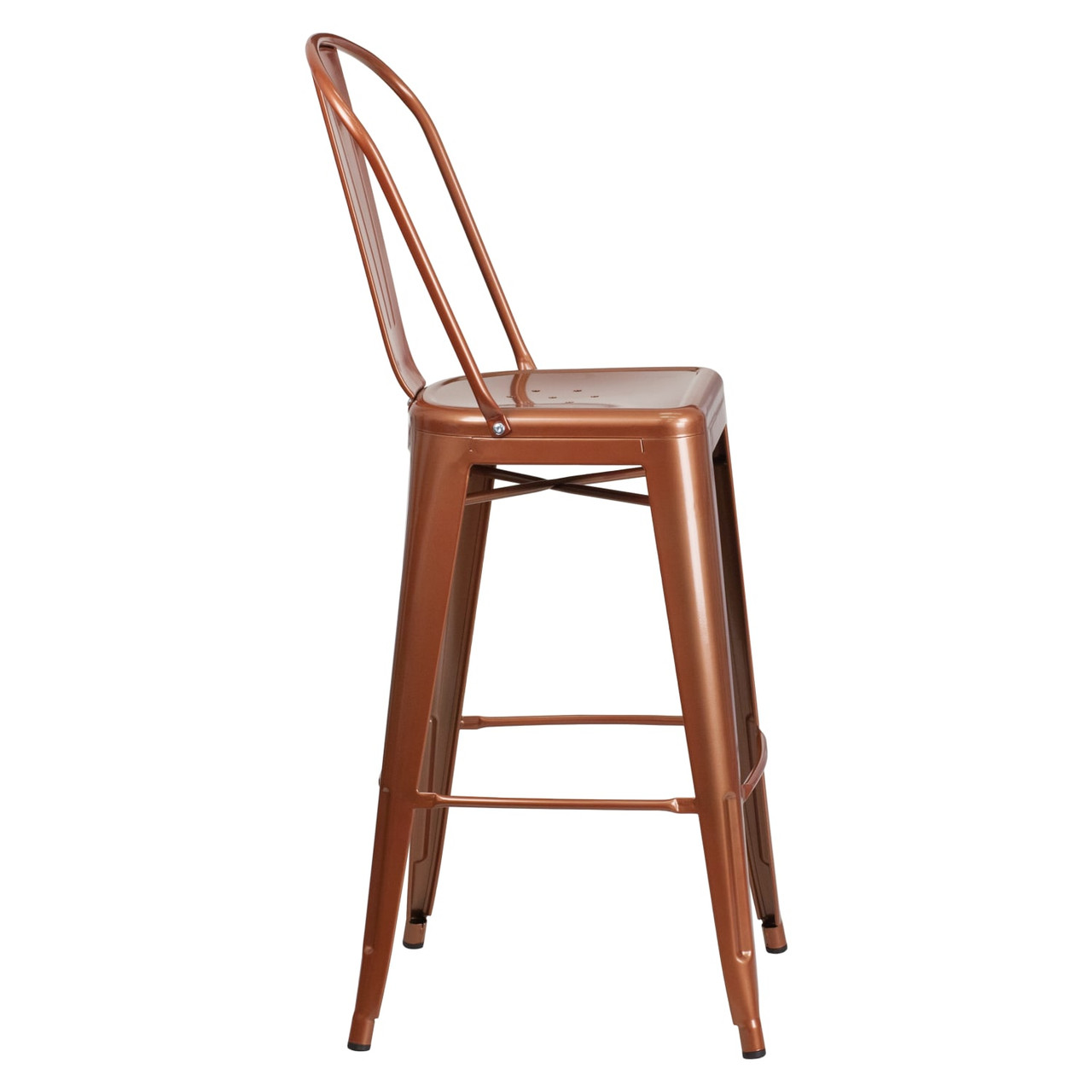 30” High Copper Metal Indoor-Outdoor Barstool with Back