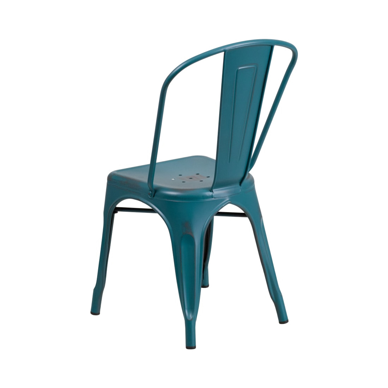 4 Pack Distressed Kelly Blue-Teal Metal Indoor-Outdoor Stackable Chair