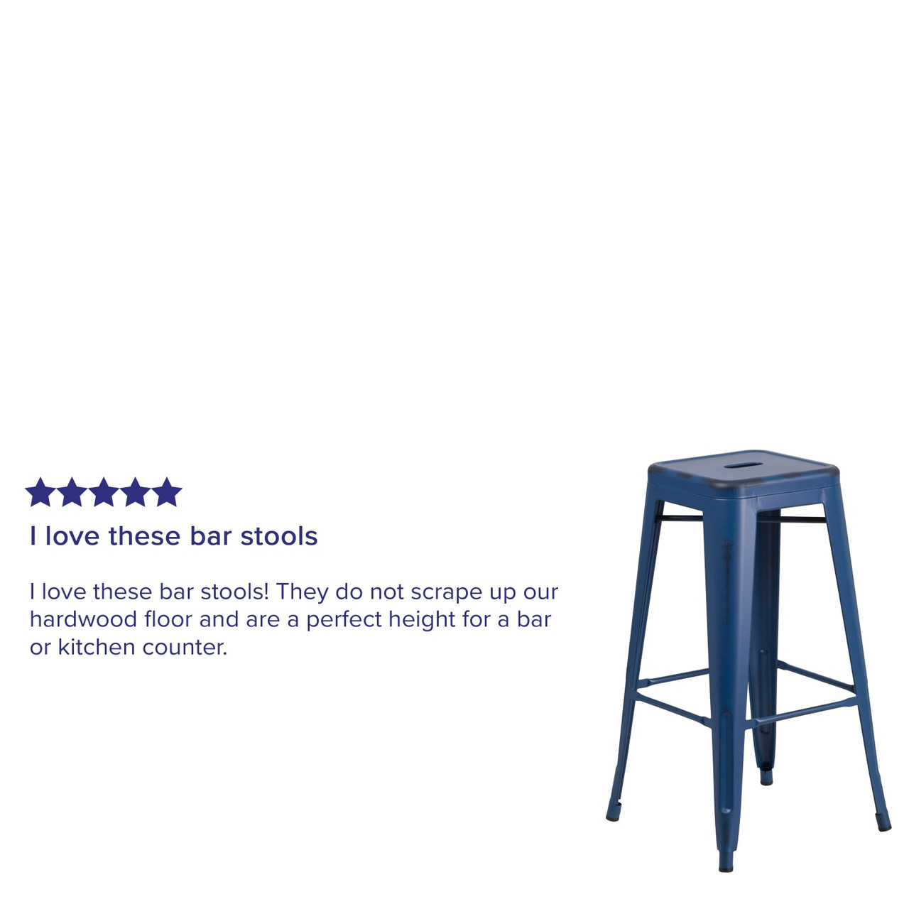 4 Pack 30” High Backless Distressed Antique Blue Metal Indoor-Outdoor Barstool