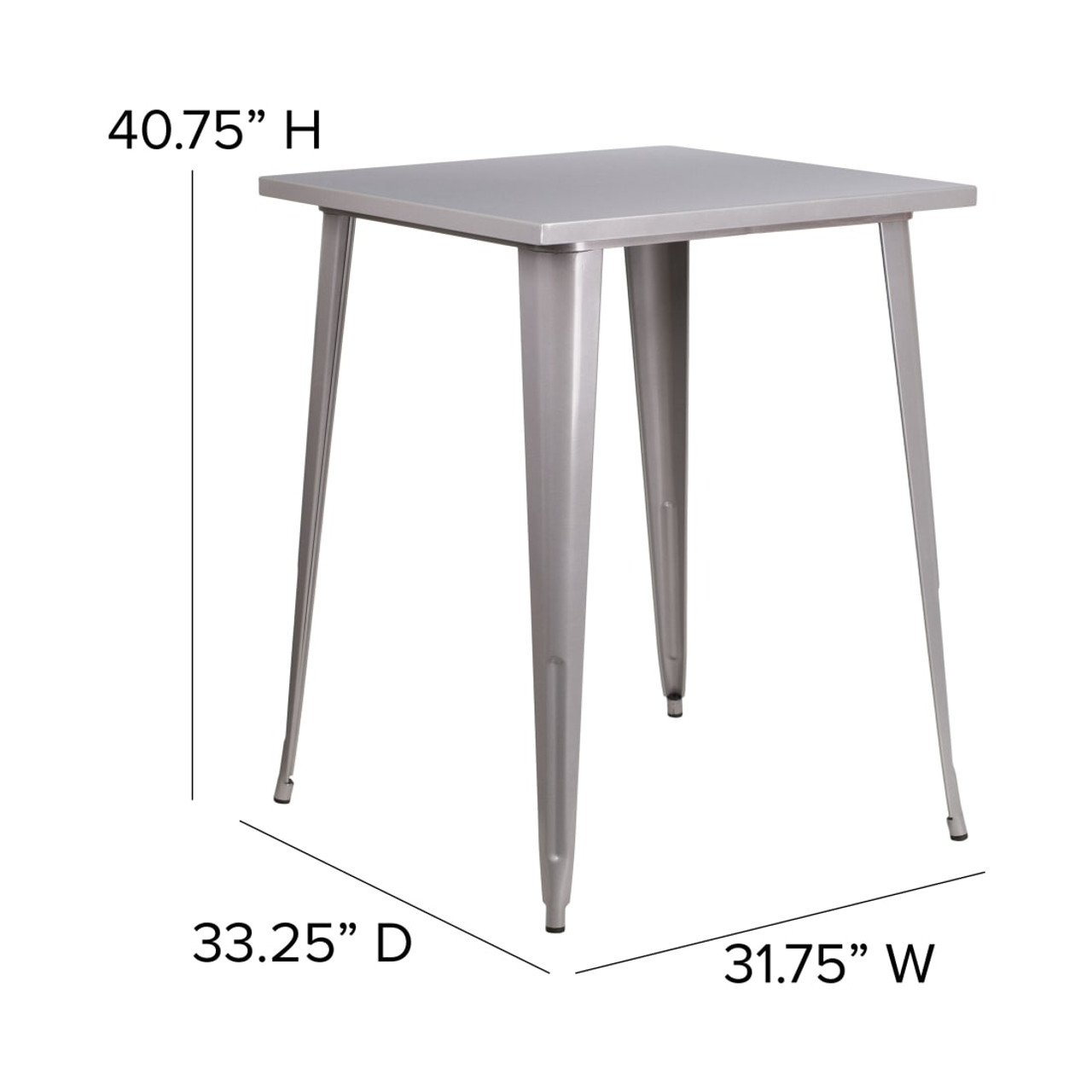 31.5” Square Silver Metal Indoor-Outdoor Bar Height Table