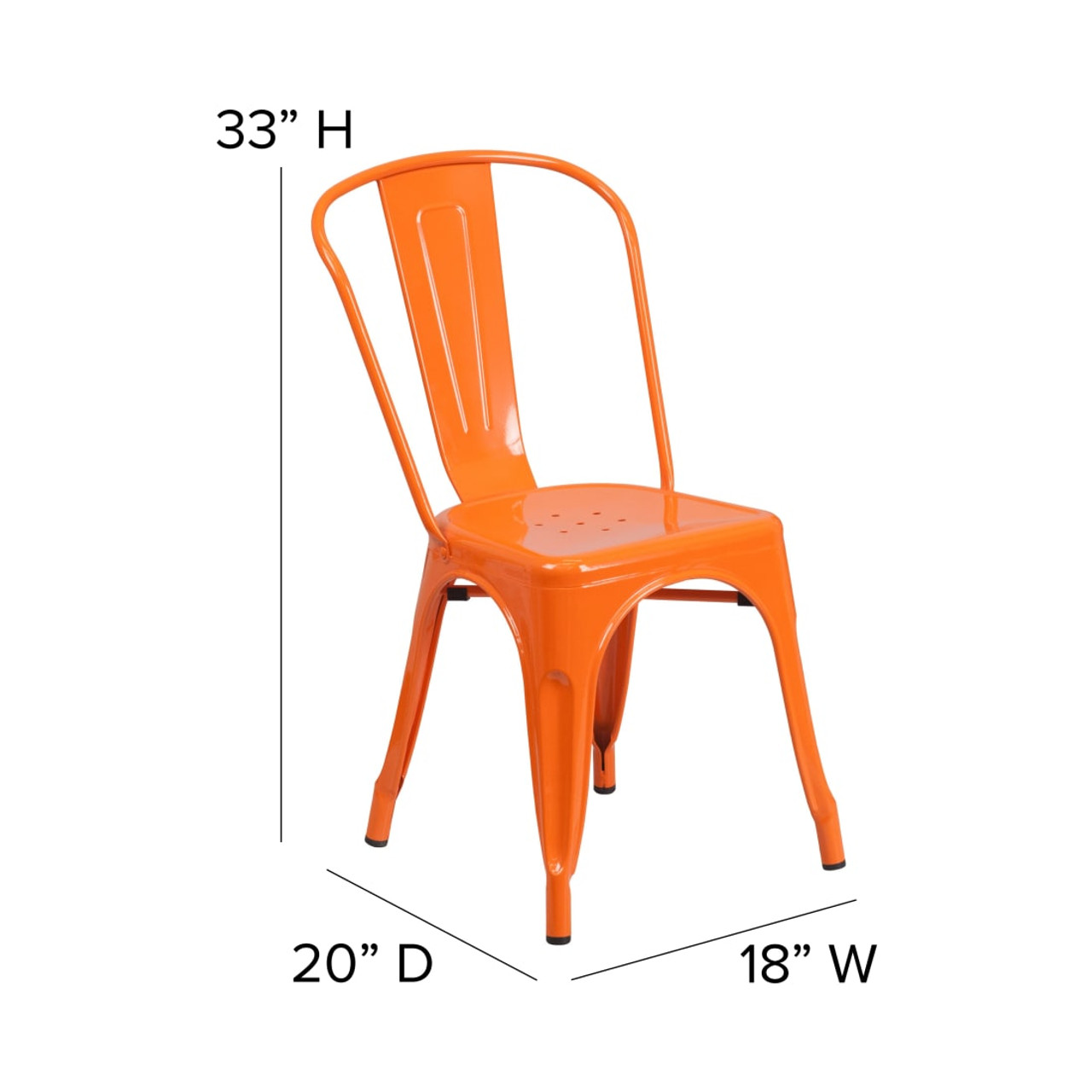 4 Pack Orange Metal Indoor-Outdoor Stackable Chair