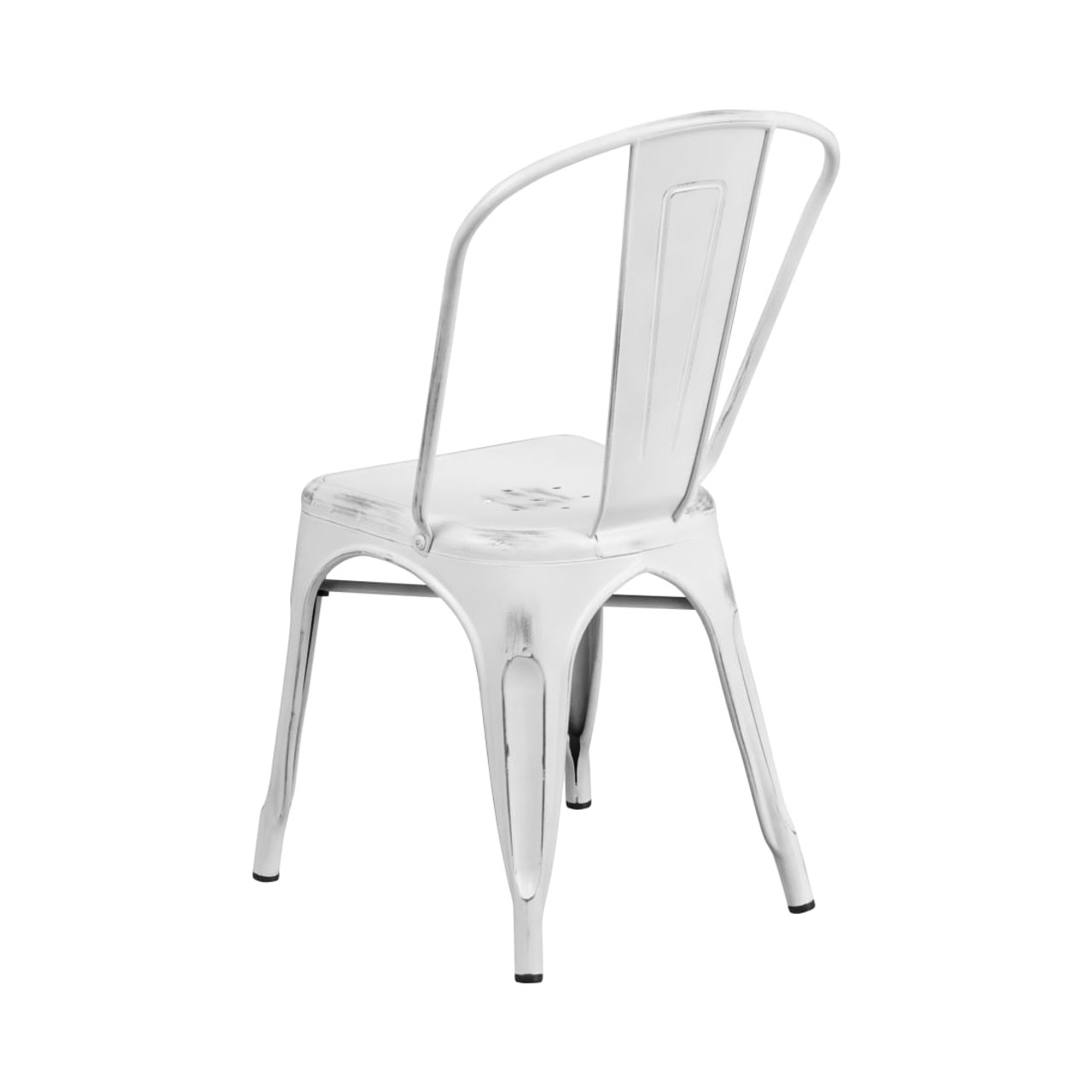 Distressed White Metal Indoor-Outdoor Stackable Chair