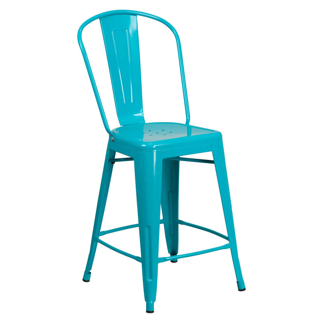 4 Pack 24” High Crystal Teal-Blue Metal Indoor-Outdoor Counter Height Stool with Back