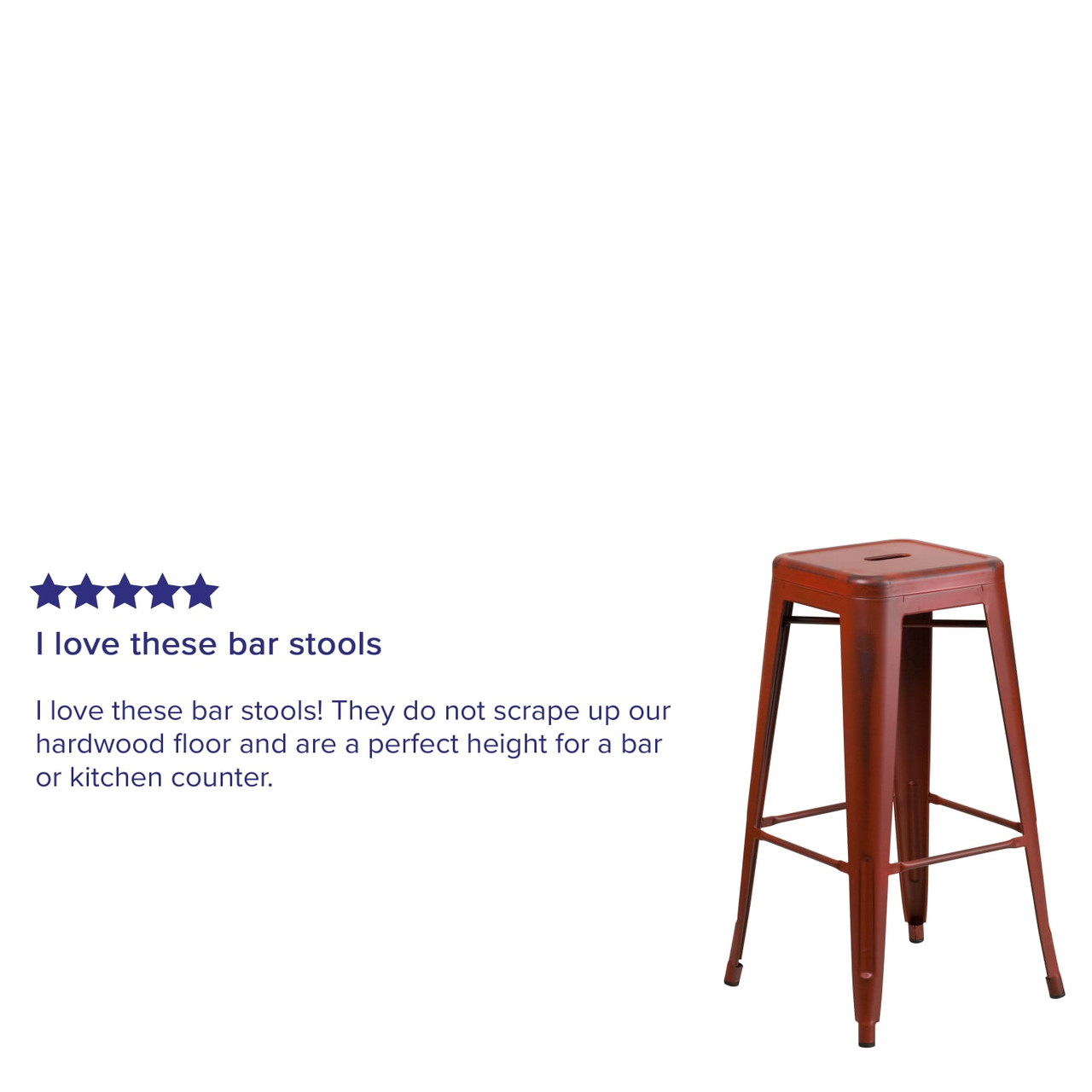 4 Pack 30” High Backless Distressed Kelly Red Metal Indoor-Outdoor Barstool