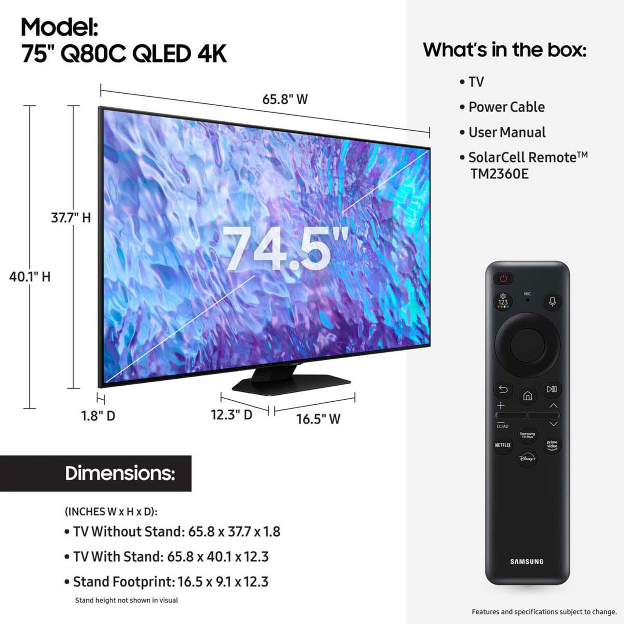 Samsung 75” Q80C QLED 4K UHD Smart TV 2023 - QN75Q80CAFXZA