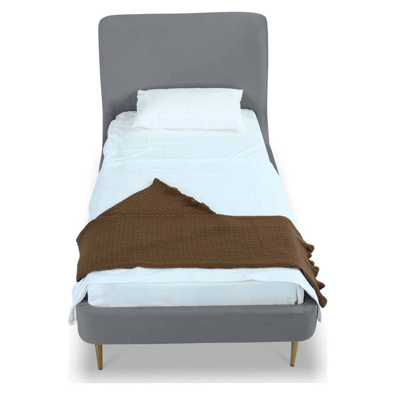 Heather Velvet Twin Bed in Gray with Gold Legs
