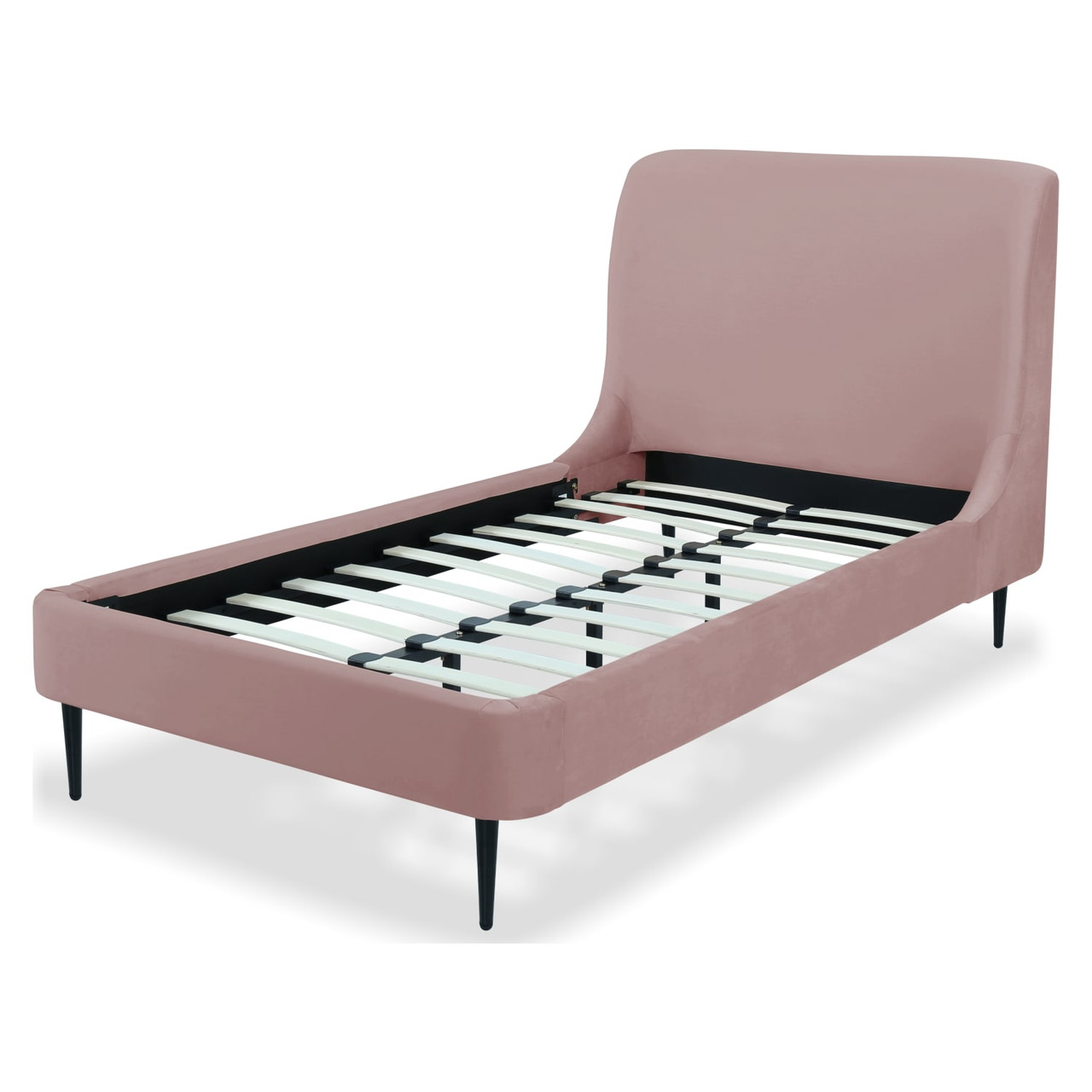 Heather Velvet Twin Bed in Blush with Black Legs