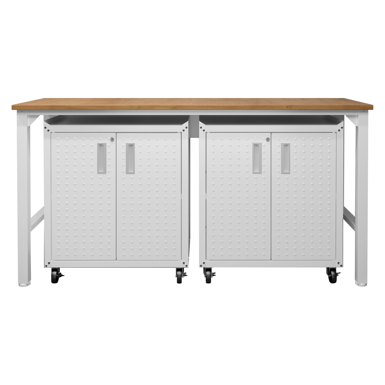 3-Piece Fortress Mobile Space-Saving Steel Garage Cabinet and Worktable 1.0 in White