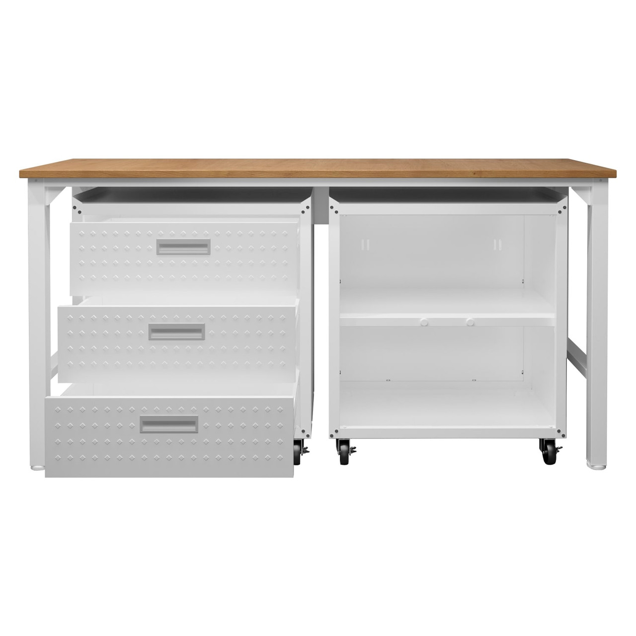 3-Piece Fortress Mobile Space-Saving Steel Garage Cabinet and Worktable 3.0 in White