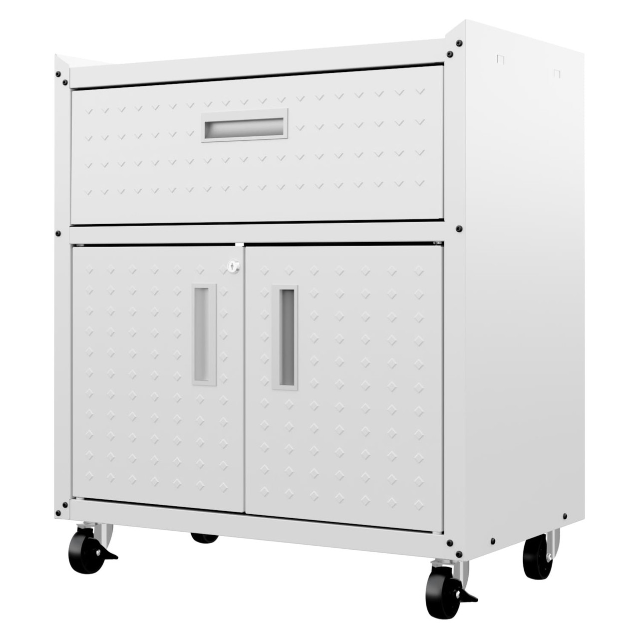 3-Piece Fortress Mobile Space-Saving Steel Garage Cabinet and Worktable 5.0 in White