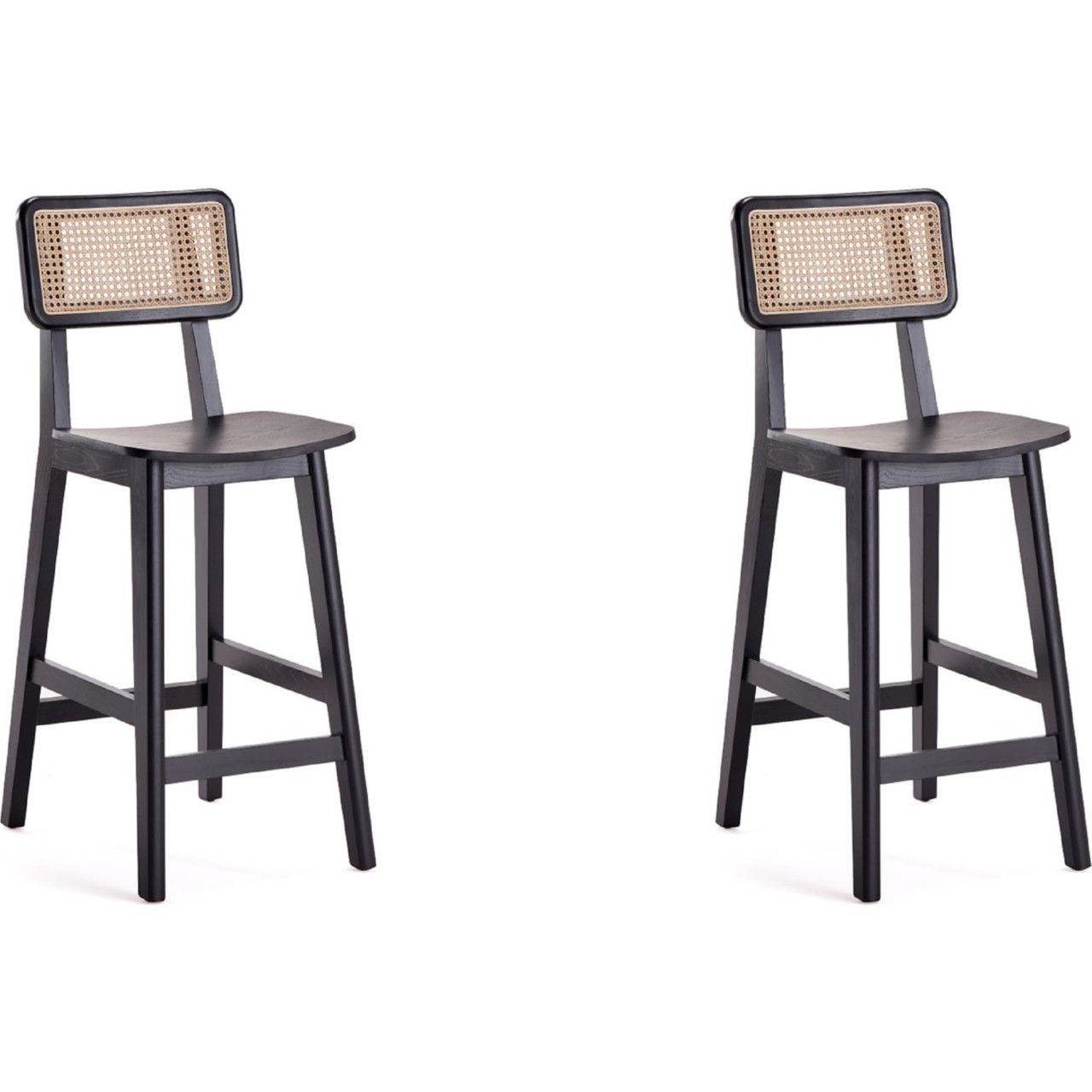 Versailles Counter Stool in Black and Natural Cane - Set of 2