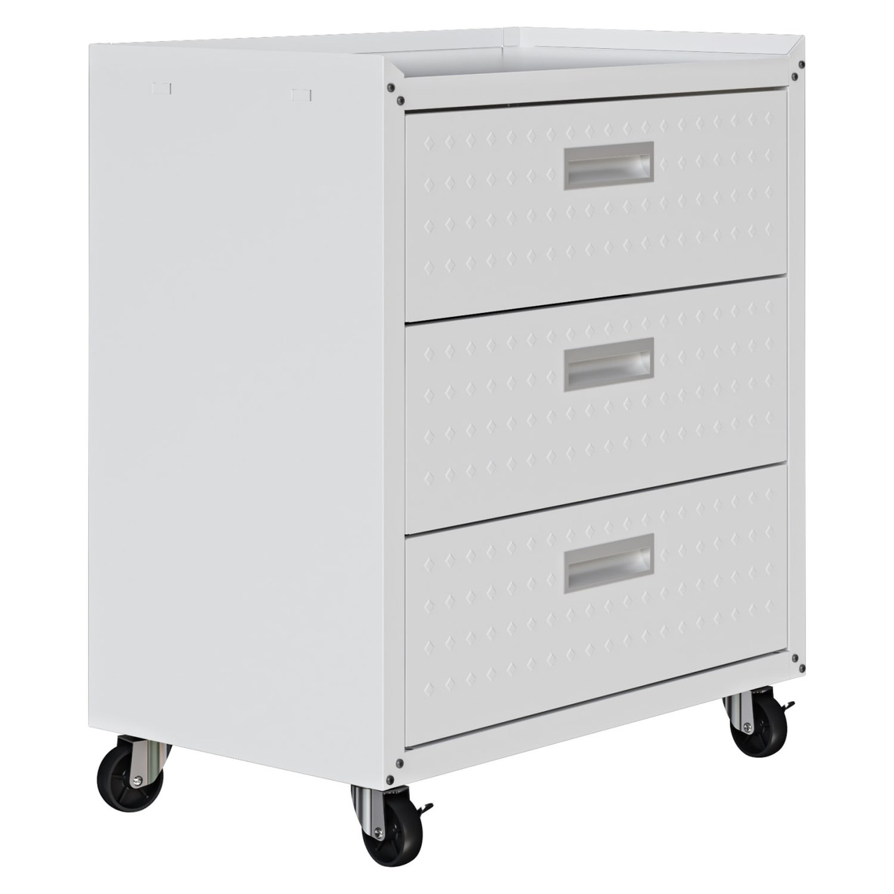 Fortress Textured Metal 31.5” Garage Mobile Chest with 3 Full Extension Drawers in White