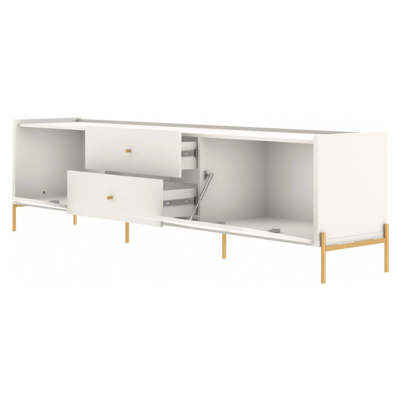 Jasper 72.91” TV Stand with Steel Gold Legs in Off White Matte