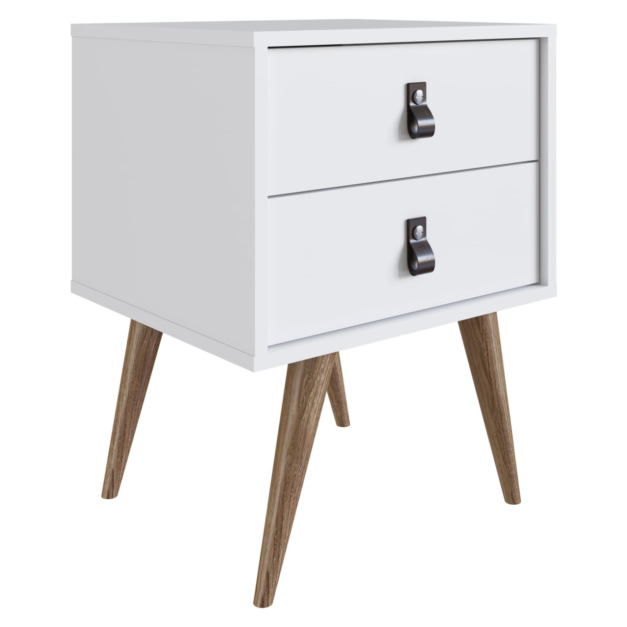 Amber Nightstand with Faux Leather Handles in White