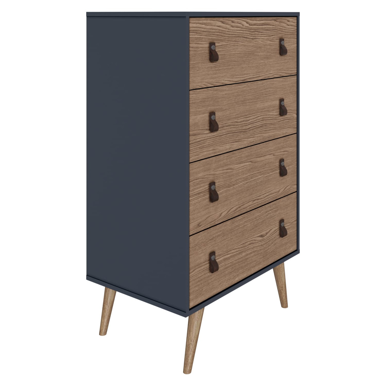 Amber Tall Dresser with Faux Leather Handles in Blue and Nature