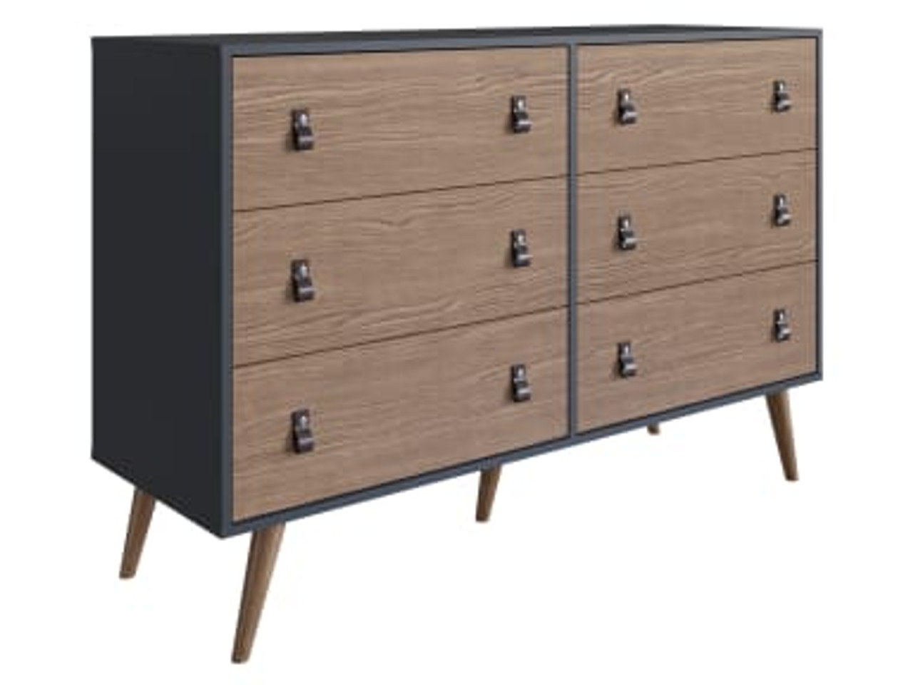 Amber Double Dresser with Faux Leather Handles in Blue and Nature