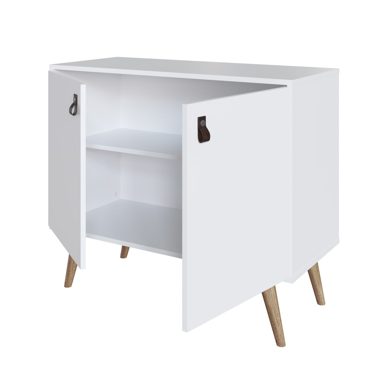 Amber Accent Cabinet with Faux Leather Handles in White