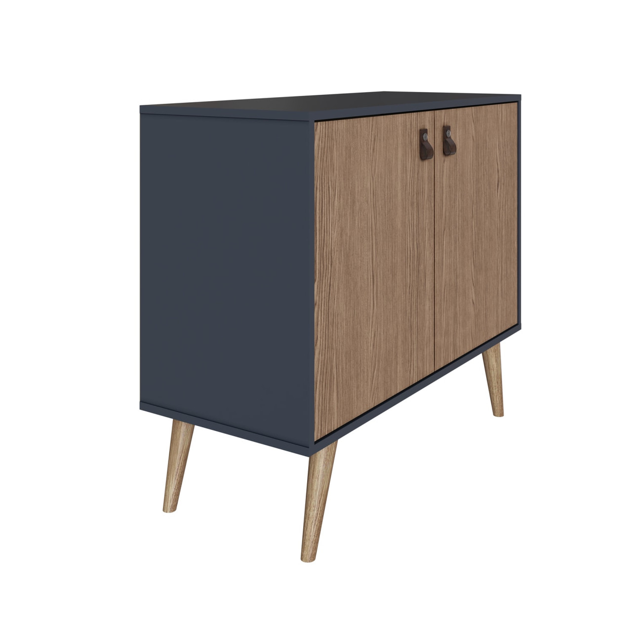 Amber Accent Cabinet with Faux Leather Handles in Blue and Nature