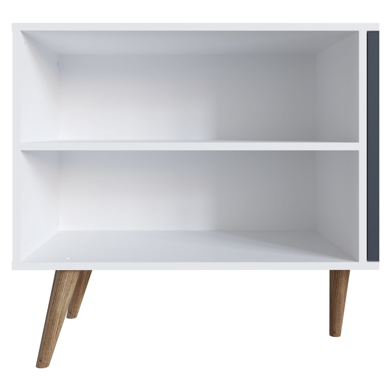Amber 53.7” TV Stand with Faux Leather Handles in White and Blue