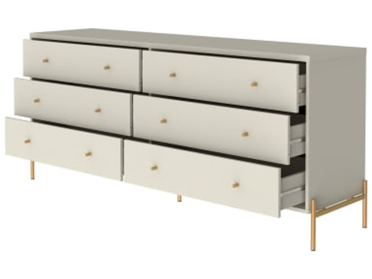 Jasper 71.65” Double Dresser with Steel Gold Legs in Off White Matte