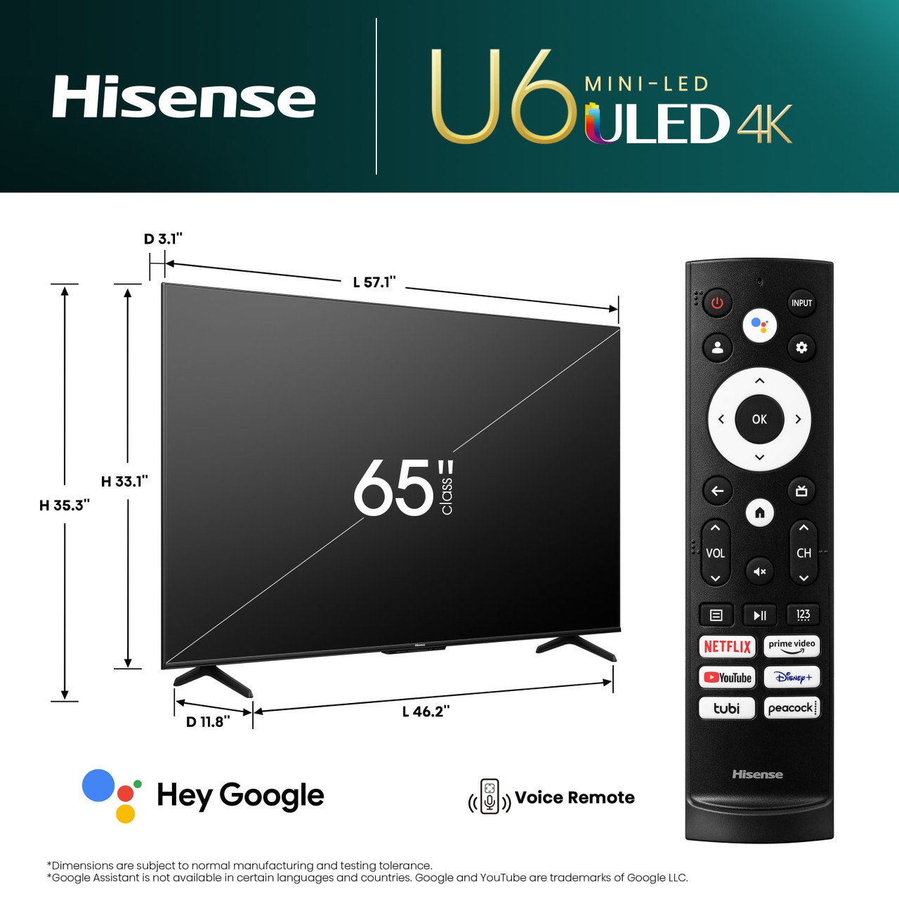 Hisense 65” Class U6 Series Mini-LED ULED 4K Google TV - 65U6K