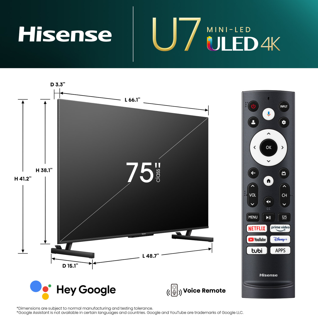 Hisense 75” Class U7 Series Mini-LED ULED 4K Google TV - 75U7K
