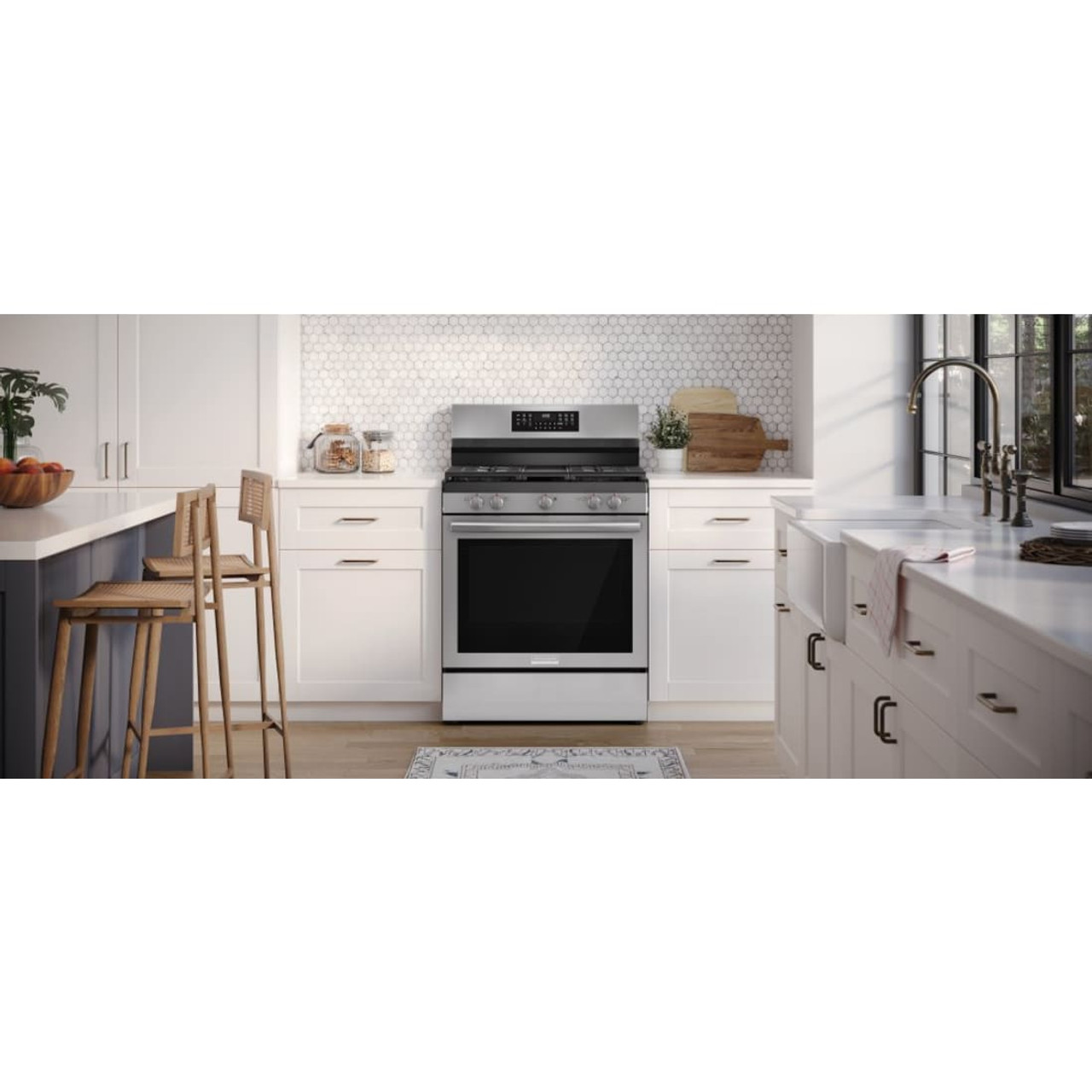 Frigidaire Gallery 30” Rear Control Gas Range with Total Convection - GCRG3060BF