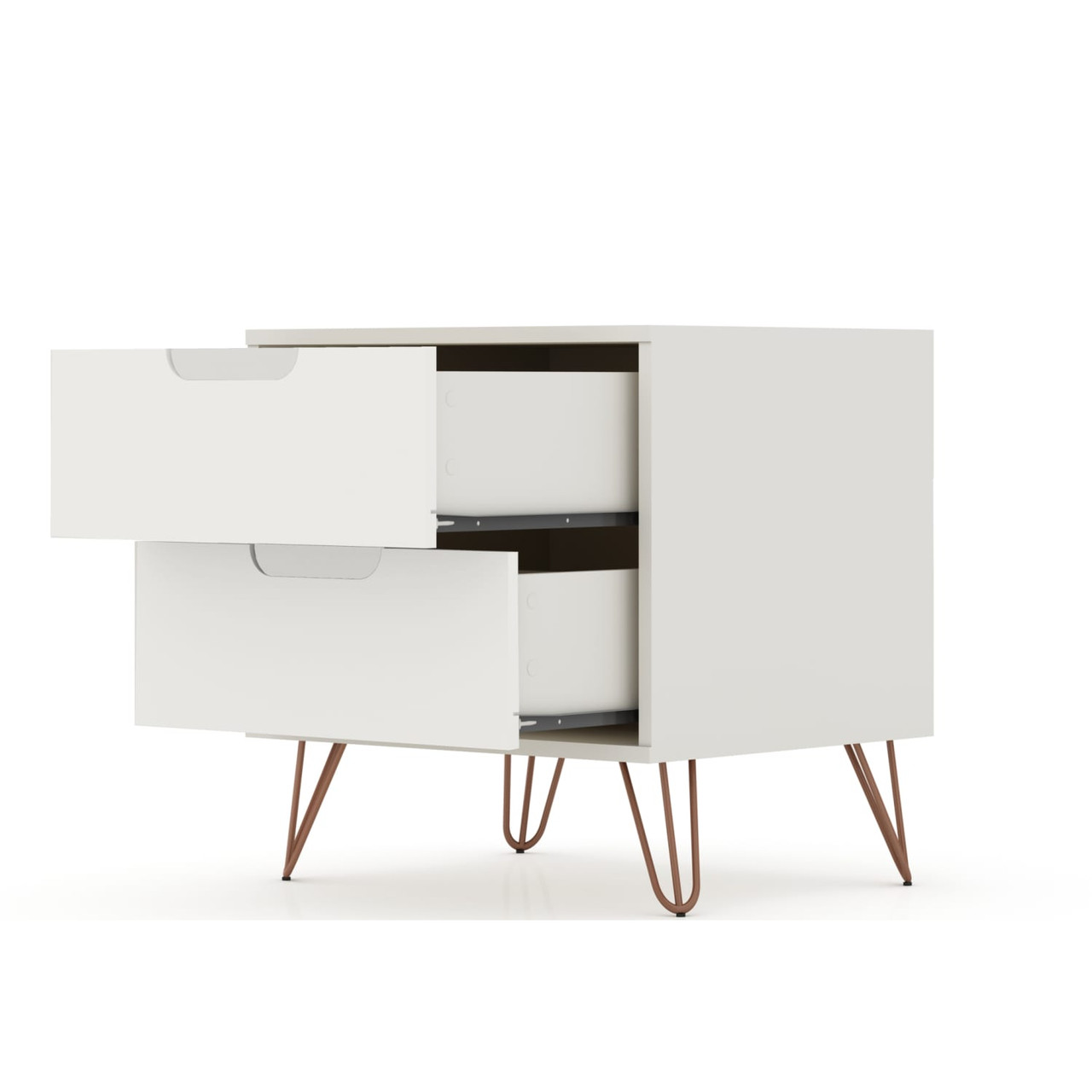 Rockefeller 2.0 Mid-Century- Modern Nightstand with 2-Drawer in Off White