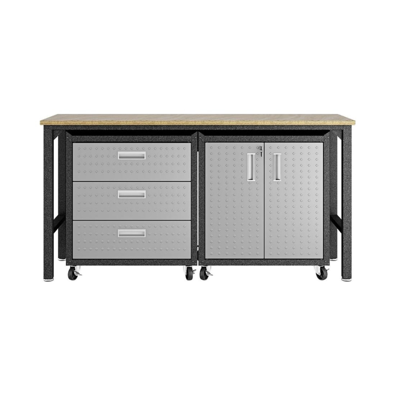 Fortress 3-Piece Mobile Space-Saving Garage Cabinet and Worktable 3.0 in Gray
