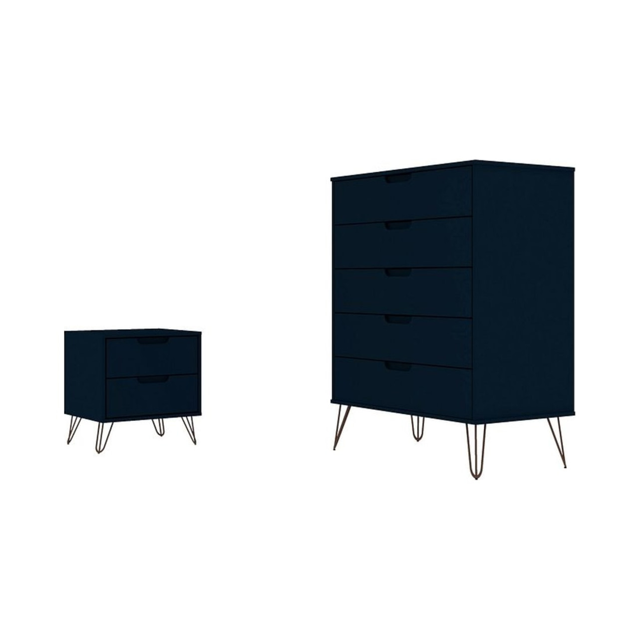 Rockefeller Tatiana Midnight Blue 5-Drawer Dresser and 2-Drawer Nightstand Set