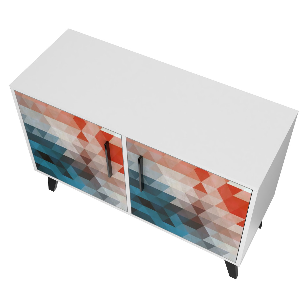 Mid-Century- Modern Amsterdam Double Side Table 2.0 with 3 Shelves in Multi Color Red and Blue