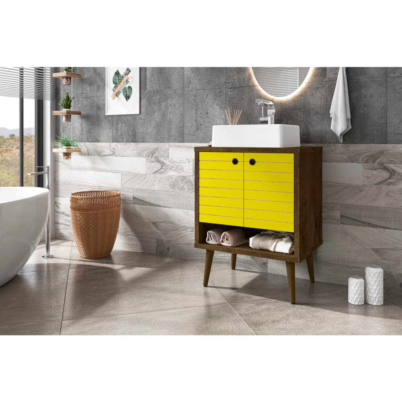 Liberty 23.62” Bathroom Vanity Sink in Rustic Brown and Yellow