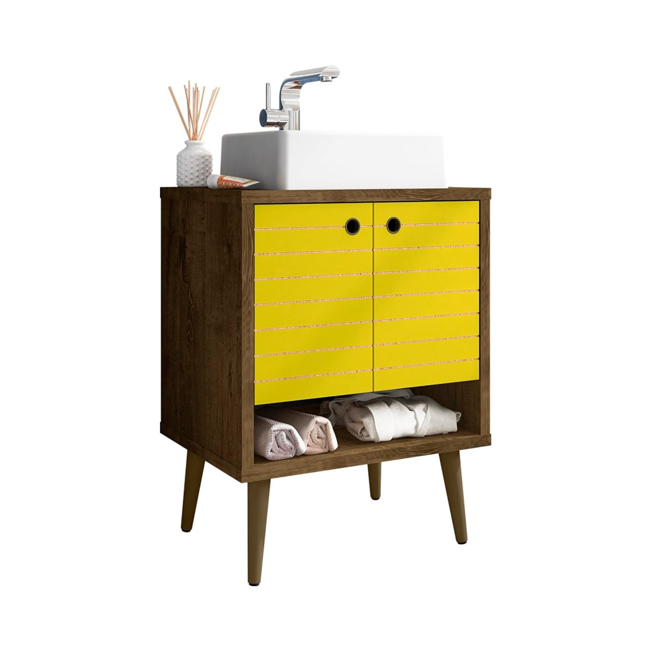 Liberty 23.62” Bathroom Vanity Sink in Rustic Brown and Yellow