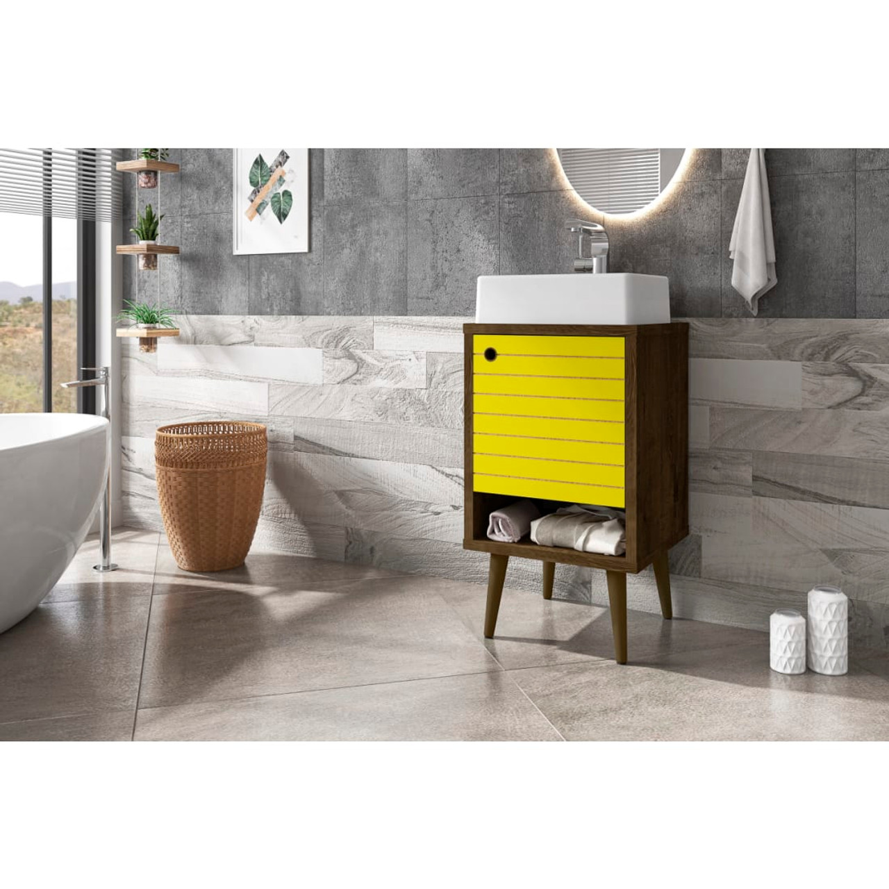Liberty 17.71” Bathroom Vanity Sink in Rustic Brown and Yellow