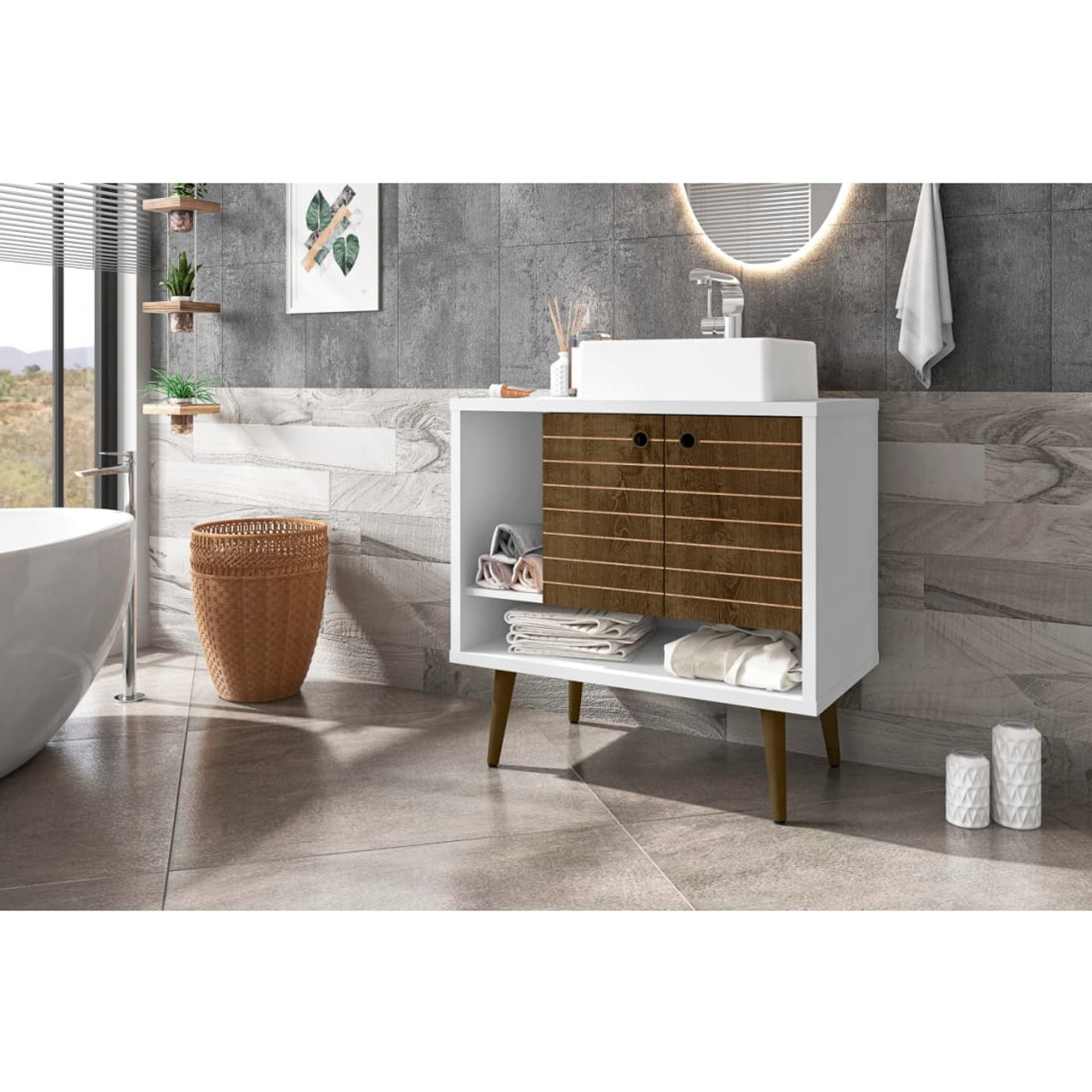 Liberty 31.49” Bathroom Vanity Sink in White and Rustic Brown