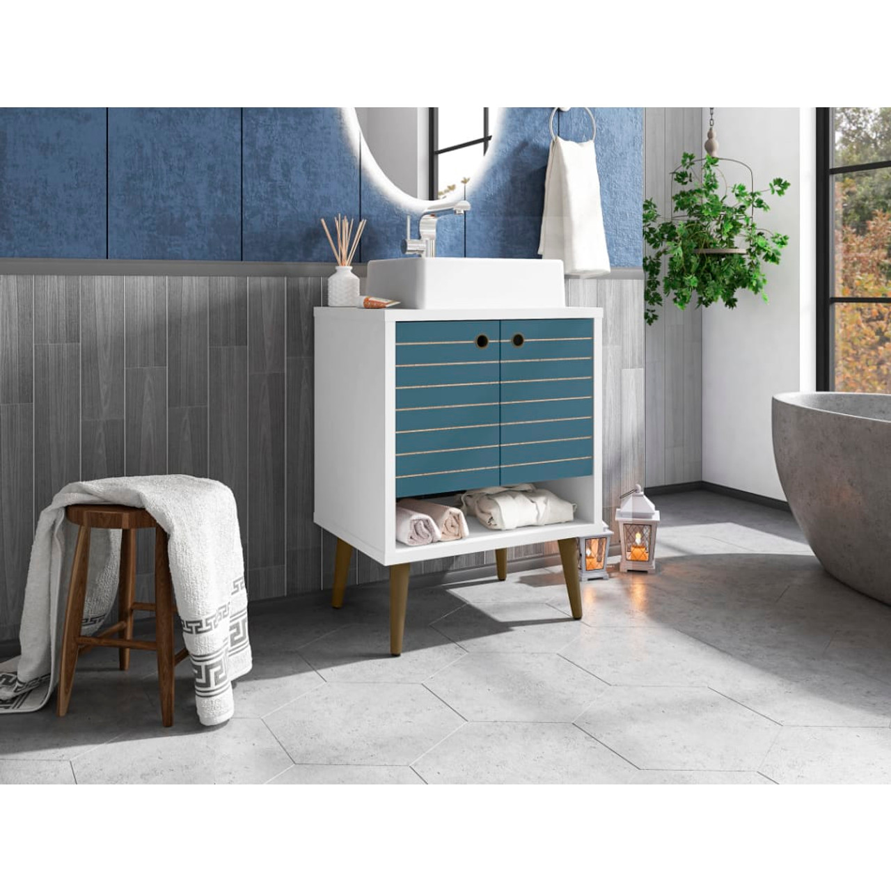 Liberty 23.62” Bathroom Vanity Sink in White and Aqua Blue