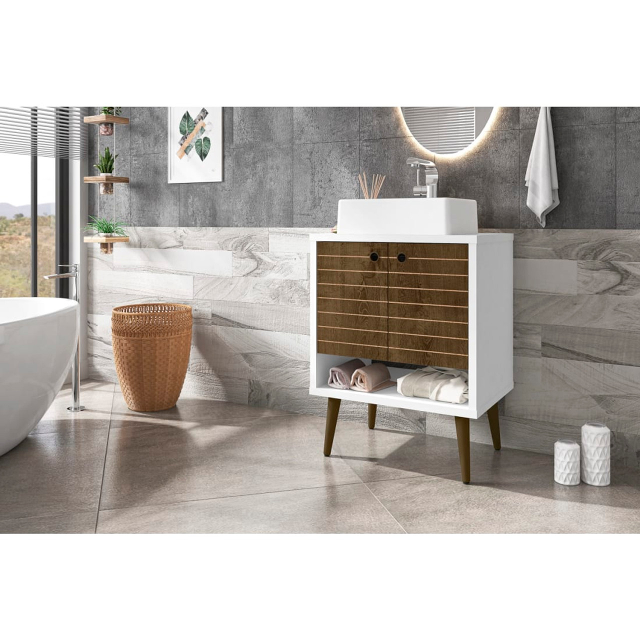 Liberty 23.62” Bathroom Vanity Sink in White and Rustic Brown