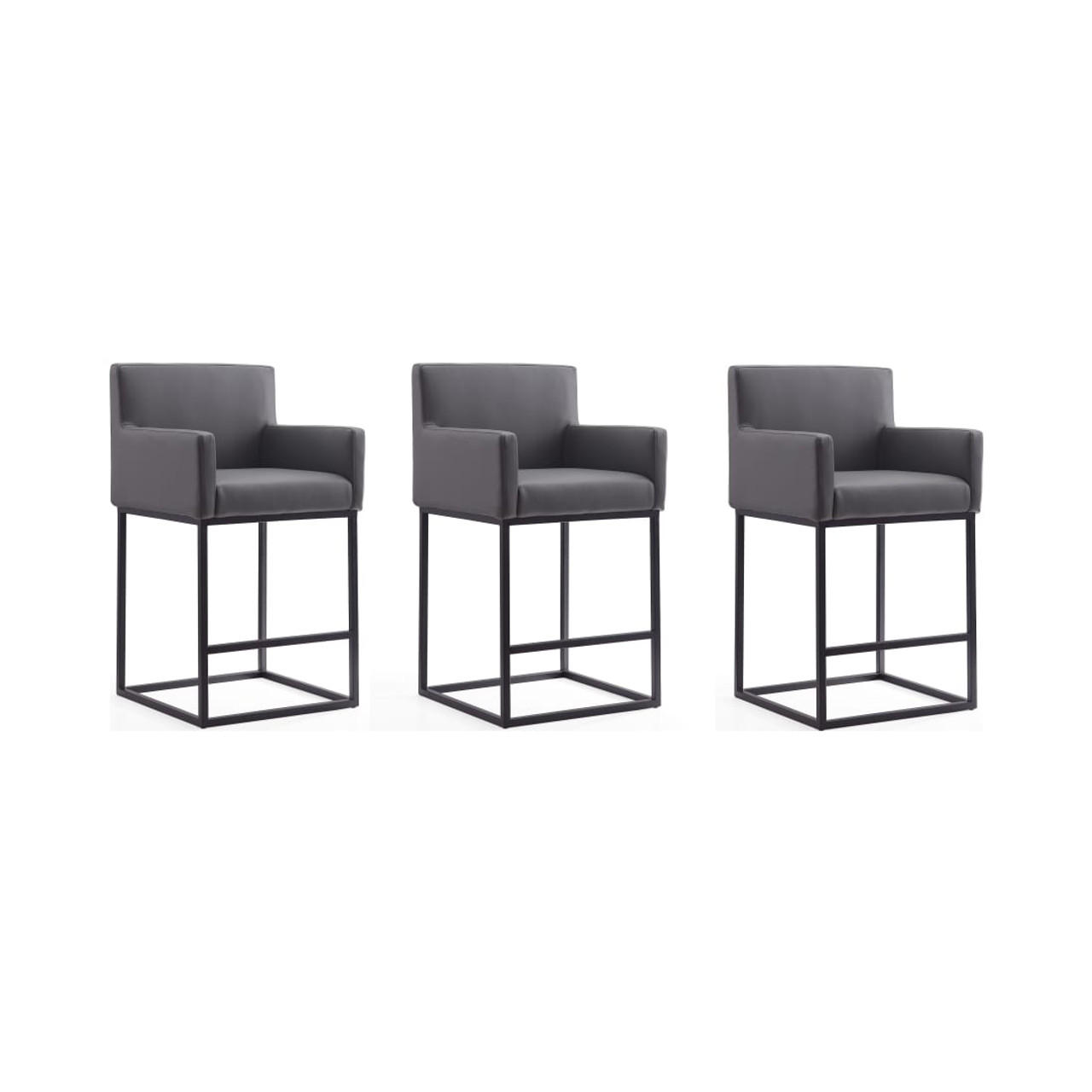 Ambassador Counter Stool in Gray and Black (Set of 3)