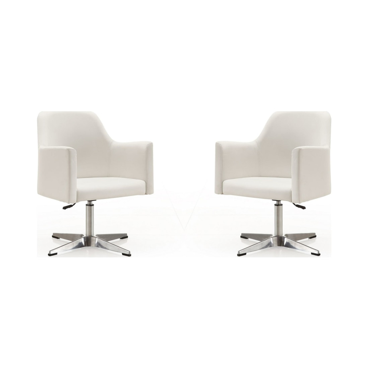 Pelo Adjustable Height Swivel Accent Chair in White and Polished Chrome (Set of 2)