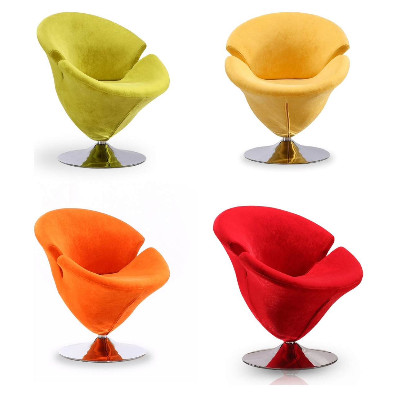 Tulip Swivel Accent Chair Set of 4 in Multi Color Orange, Yellow, Green and Red