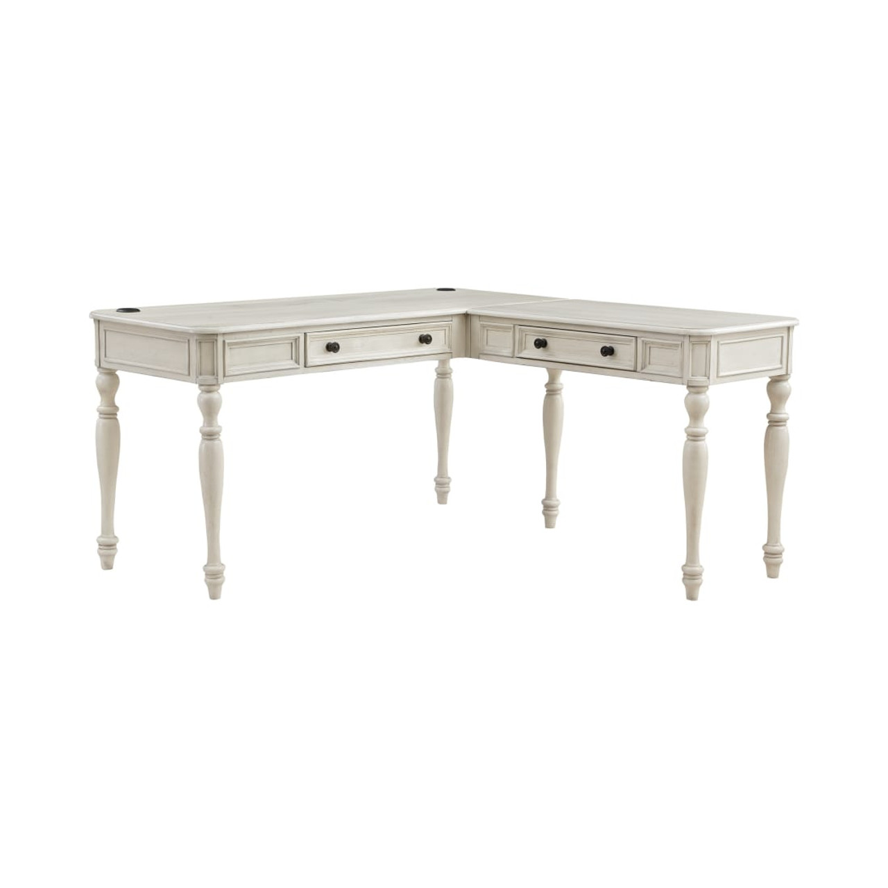 Country Meadows L-Shape Desk with Power in Antique White