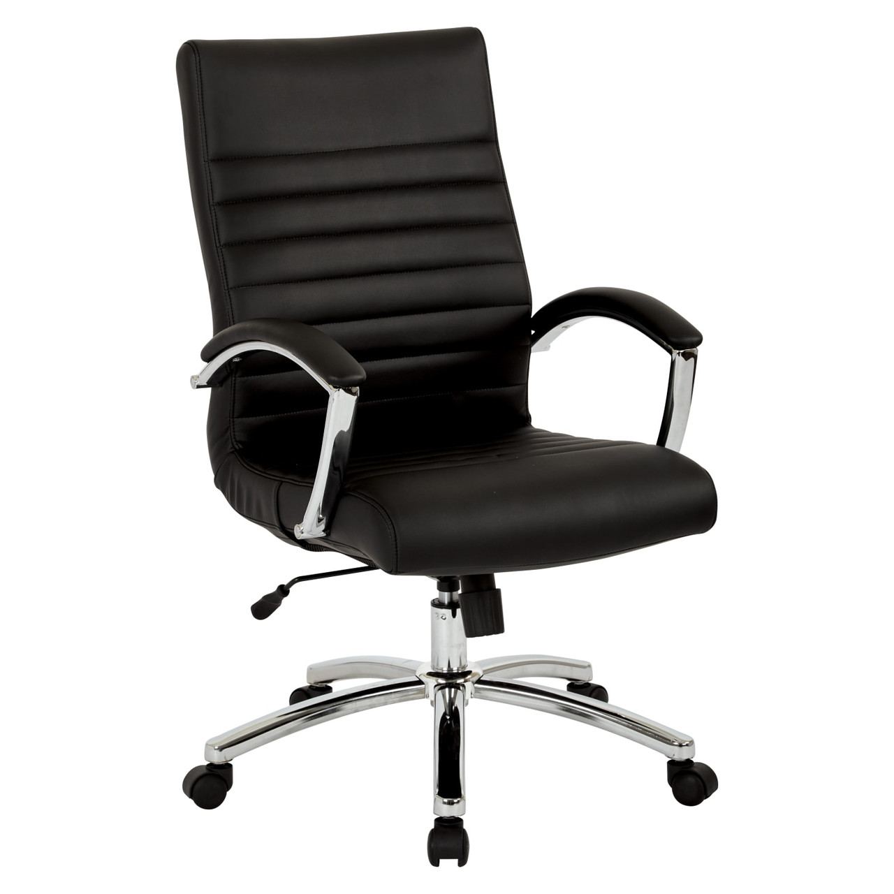 Executive Mid-Back Chair in Black Faux Leather - Chrome Finish Base