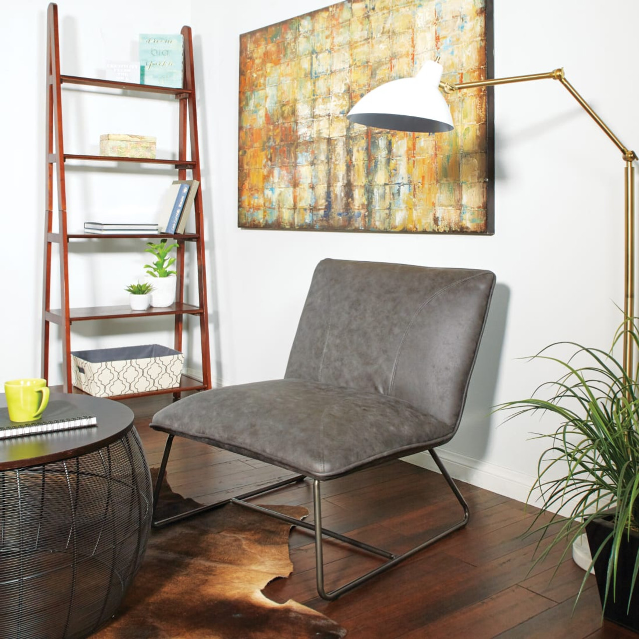 Brocton Chair in Charcoal Faux Leather with industrial steel Frame