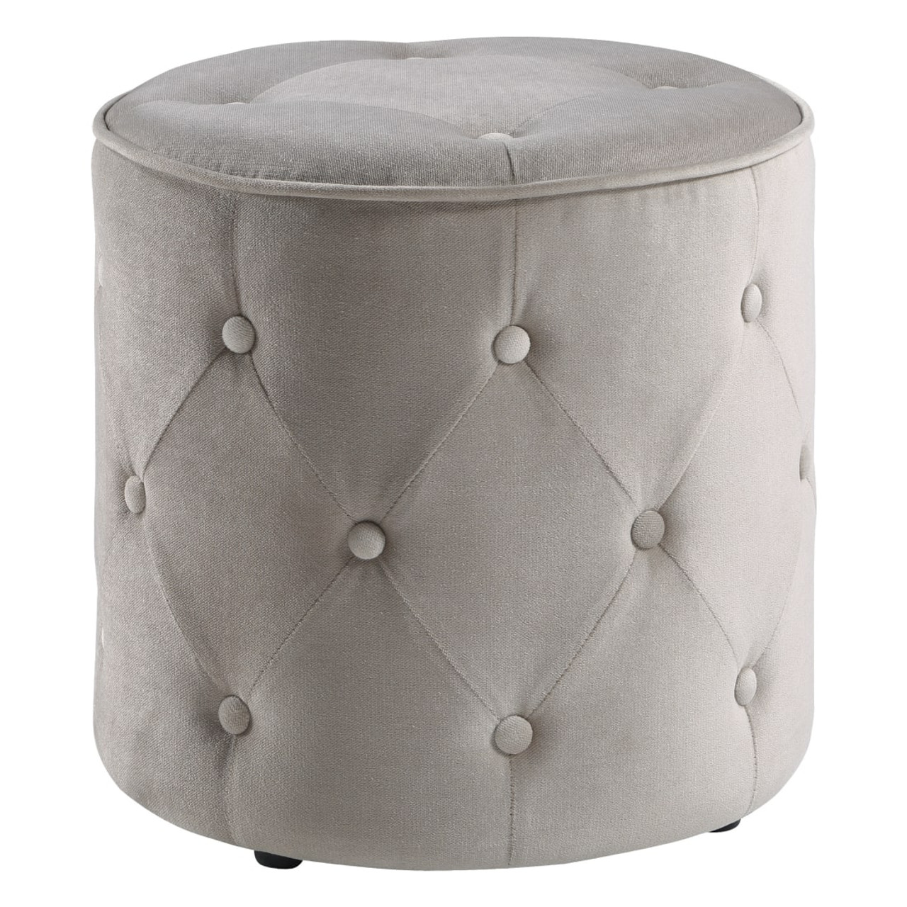 Curves Tufted Round Ottoman in Khaki Fabric